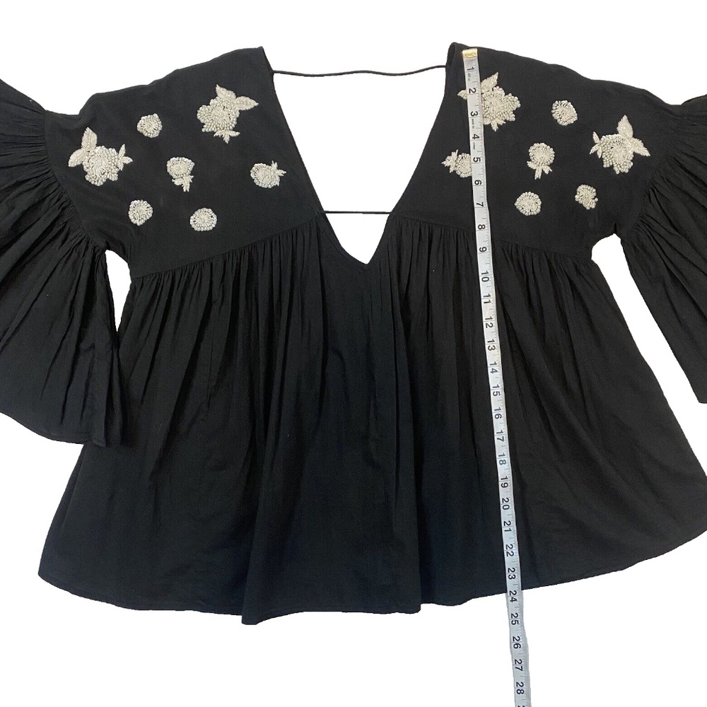 Anthropologie Maeve Size S Harlow Beaded Embroidered Floral Flutter Sleeve Top - Picture 6 of 16